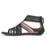 Alaia Laser Cut Suede Thong Gladiator Sandals Black Size 37.5