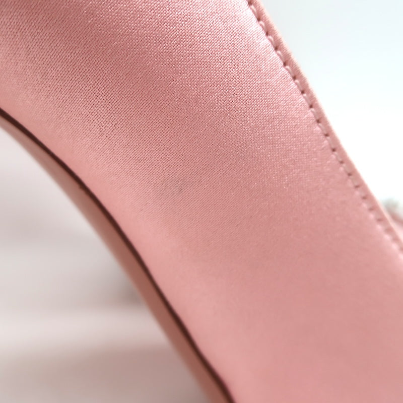 Amina Muaddi Rosie Crystal-Bow Pumps Light Rose Pink Satin Size 37.5