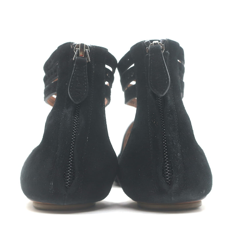 Alaia Laser Cut Suede Thong Gladiator Sandals Black Size 37.5