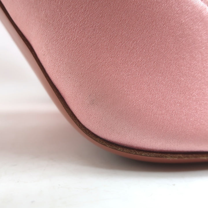 Amina Muaddi Rosie Crystal-Bow Pumps Light Rose Pink Satin Size 37.5