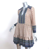 Veronica Beard Ruffle Mini Dress Lumi Beige/Multi Printed Silk Size 2