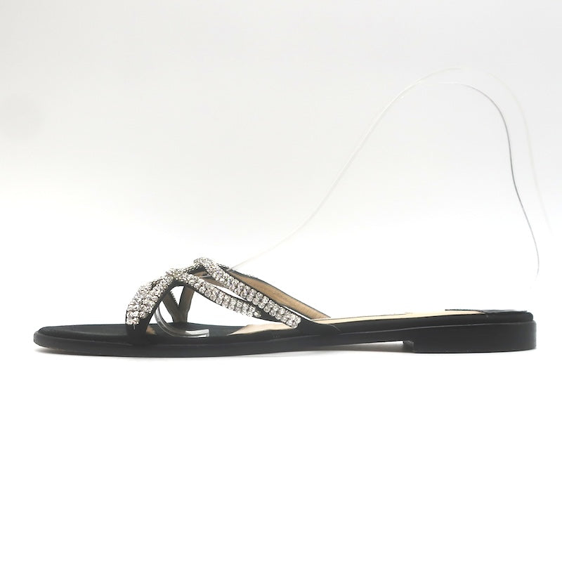 Jimmy Choo Choi Crystal-Embellished Flat Slide Sandals Black Satin Size 37