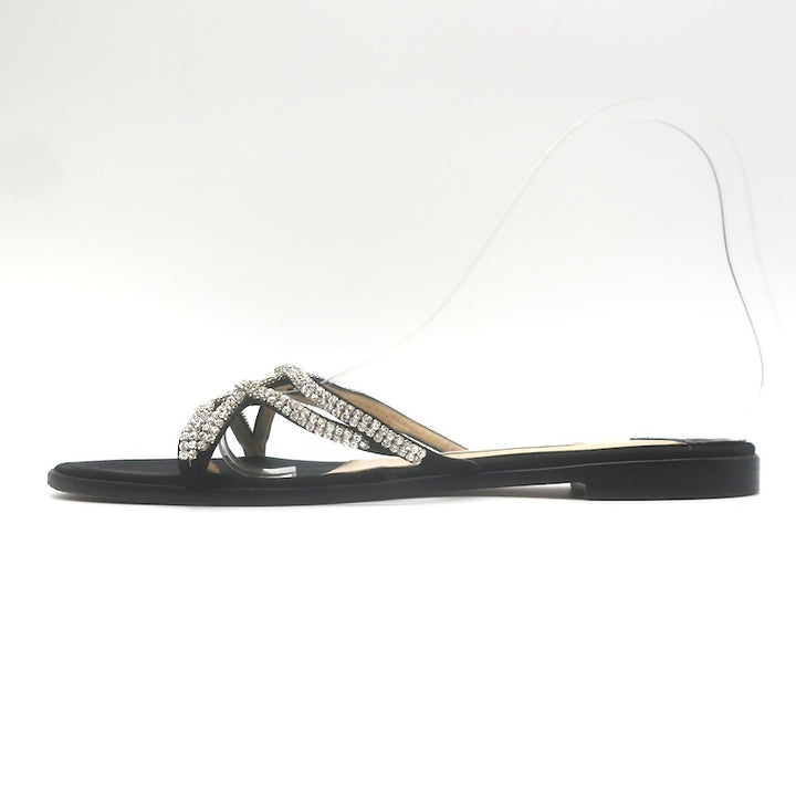 Jimmy Choo Choi Crystal-Embellished Flat Slide Sandals Black Satin Size 37