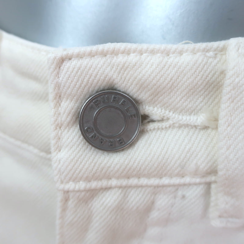 Purple Brand Pearl-Embellished High Rise Carpenter Jeans Cream Denim Size 24
