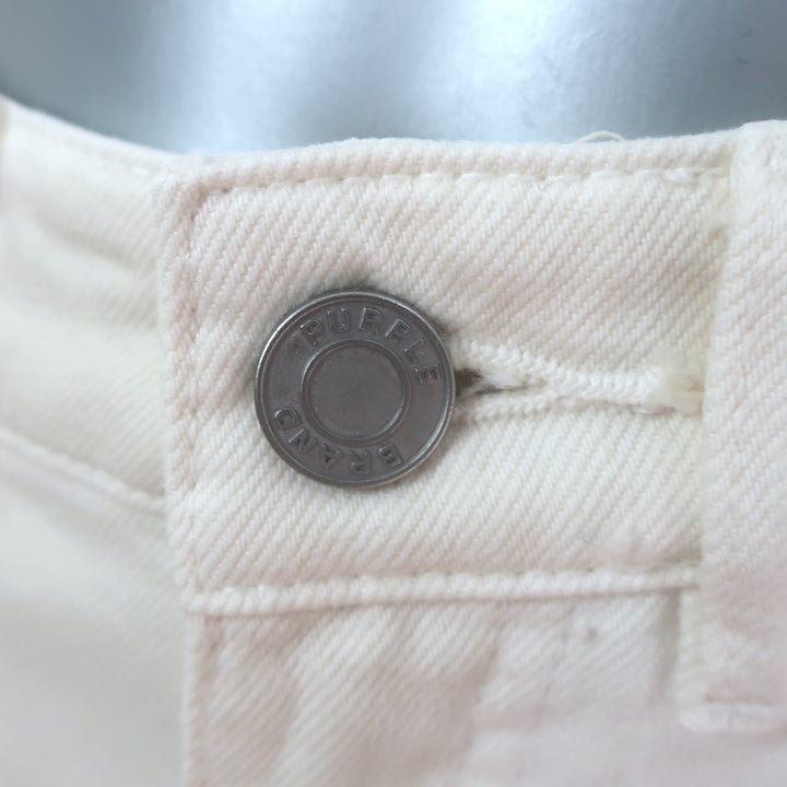 Purple Brand Pearl-Embellished High Rise Carpenter Jeans Cream Denim Size 24