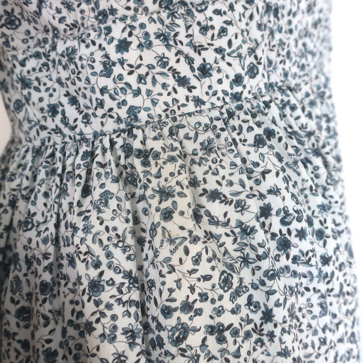 Doen Jolie Puff Sleeve Maxi Dress White/Blue Floral Print Cotton Size Small