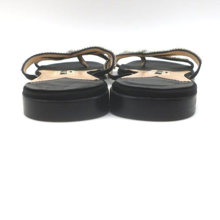 Jimmy Choo Choi Crystal-Embellished Flat Slide Sandals Black Satin Size 37