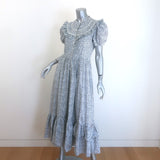 Doen Jolie Puff Sleeve Maxi Dress White/Blue Floral Print Cotton Size Small