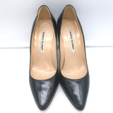 Manolo Blahnik Pointed Toe Pumps Black Leather Size 37.5