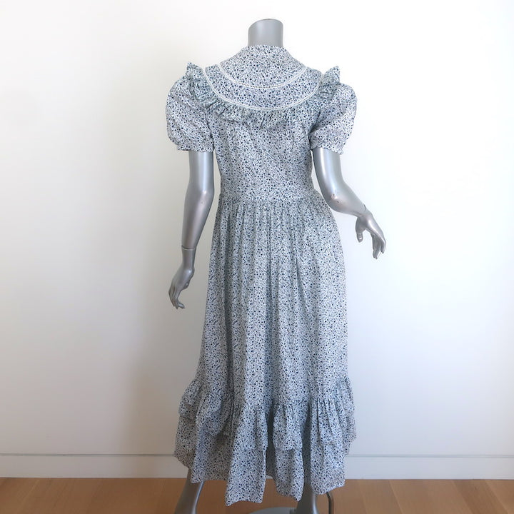 Doen Jolie Puff Sleeve Maxi Dress White/Blue Floral Print Cotton Size Small