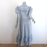 Doen Jolie Puff Sleeve Maxi Dress White/Blue Floral Print Cotton Size Small