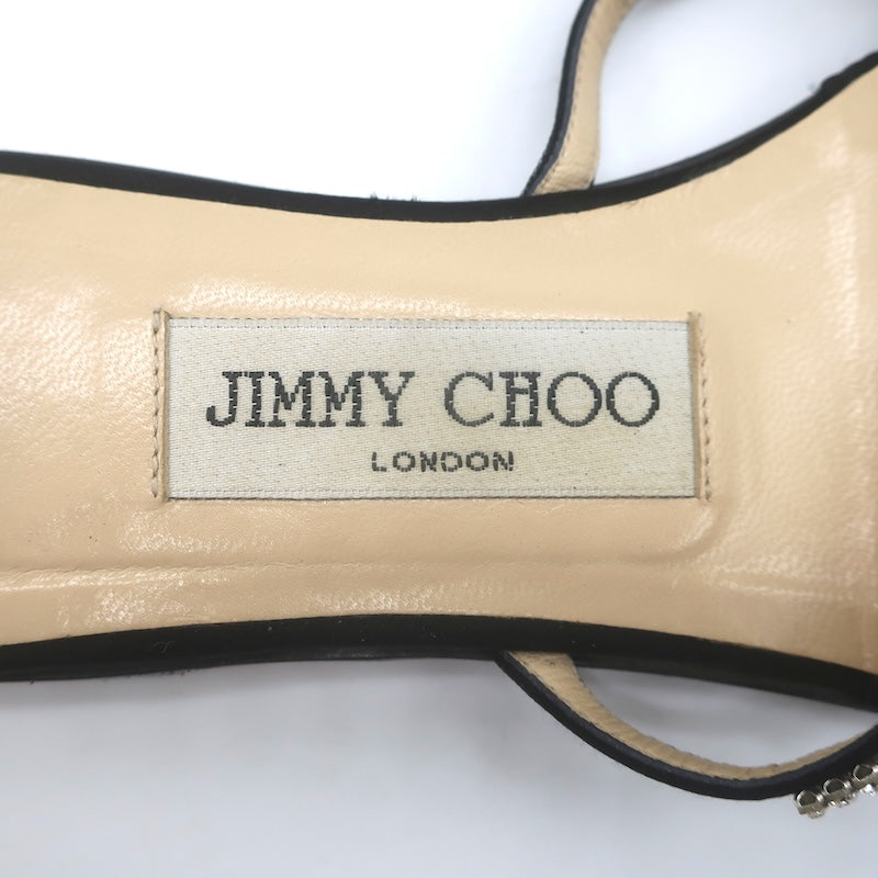 Jimmy Choo Choi Crystal-Embellished Flat Slide Sandals Black Satin Size 37