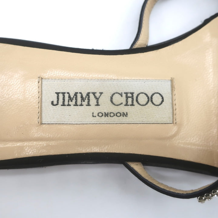 Jimmy Choo Choi Crystal-Embellished Flat Slide Sandals Black Satin Size 37