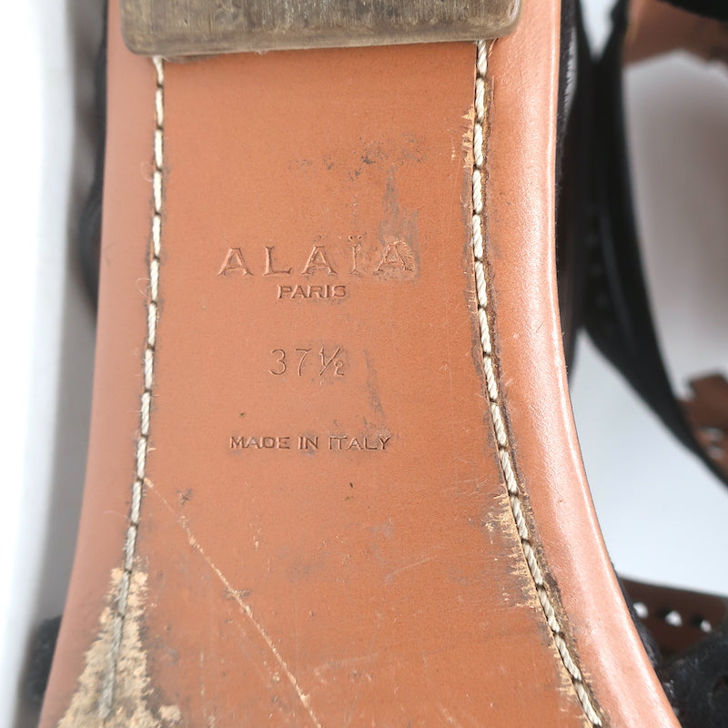 Alaia Laser Cut Suede Thong Gladiator Sandals Black Size 37.5