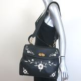 Ralph Lauren Tiffin Medium Shoulder Bag Black Floral-Embroidered Leather
