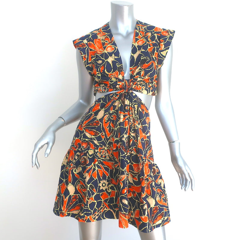 A.L.C. Lexi Cut-Out Mini Dress Navy/Orange Printed Cotton Size 6 Celebrity Owned A.L.C. Lexi Cut-Out Mini Dress Navy/Orange Printed Cotton Size 6 Celebrity Owned