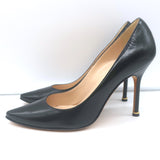 Manolo Blahnik Pointed Toe Pumps Black Leather Size 37.5