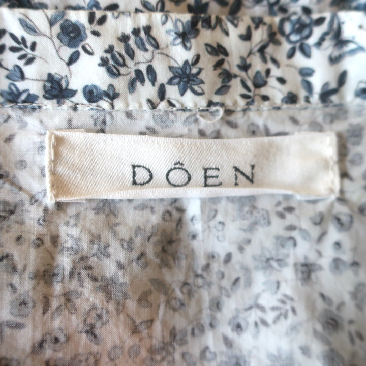 Doen Jolie Puff Sleeve Maxi Dress White/Blue Floral Print Cotton Size Small