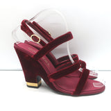 Chanel 17A Chain CC Velvet Wedge Sandals Burgundy Size 39 Slingback Heels