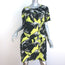 Kenzo Dress Black/Yellow Printed Stretch Crepe Size Large Short Sleeve Shift