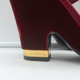 Chanel 17A Chain CC Velvet Wedge Sandals Burgundy Size 39 Slingback Heels