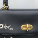 Ralph Lauren Tiffin Medium Shoulder Bag Black Floral-Embroidered Leather