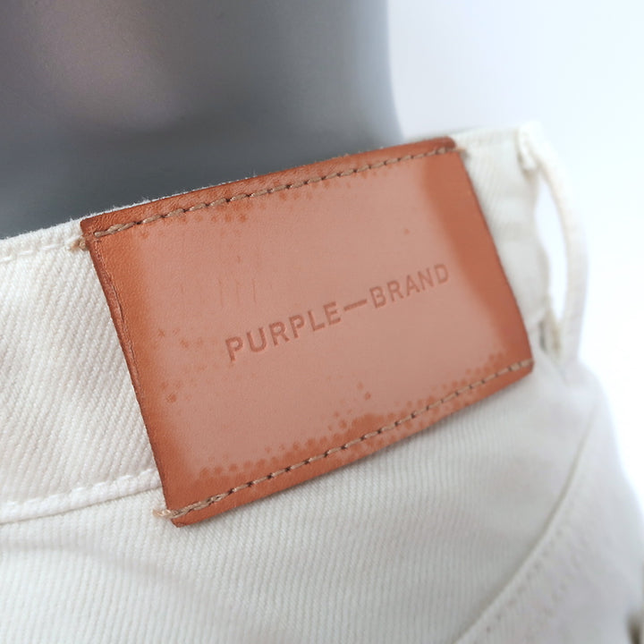 Purple Brand Pearl-Embellished High Rise Carpenter Jeans Cream Denim Size 24