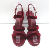 Chanel 17A Chain CC Velvet Wedge Sandals Burgundy Size 39 Slingback Heels