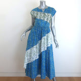 Gul Hurgel Beaded Mixed Floral Print Belted Midi Dress Blue/White Size Small