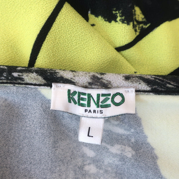 Kenzo Dress Black/Yellow Printed Stretch Crepe Size Large Short Sleeve Shift