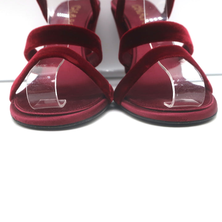 Chanel 17A Chain CC Velvet Wedge Sandals Burgundy Size 39 Slingback Heels