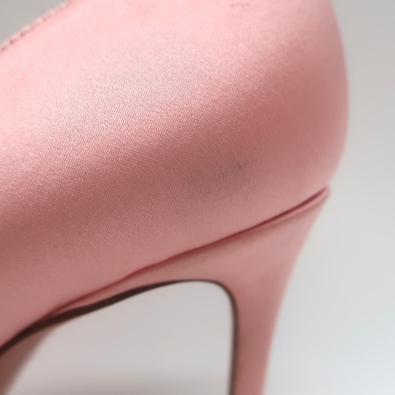 Amina Muaddi Rosie Crystal-Bow Pumps Light Rose Pink Satin Size 37.5
