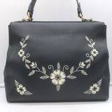 Ralph Lauren Tiffin Medium Shoulder Bag Black Floral-Embroidered Leather