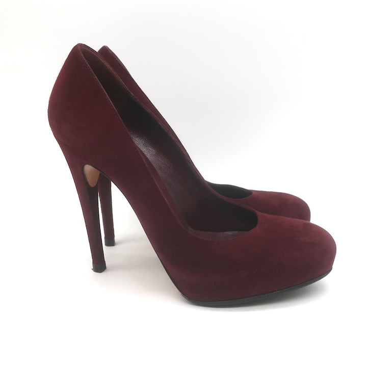 Gianvito Rossi Covered-Platform Pumps Burgundy Suede Size 37