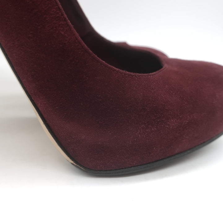 Gianvito Rossi Covered-Platform Pumps Burgundy Suede Size 37