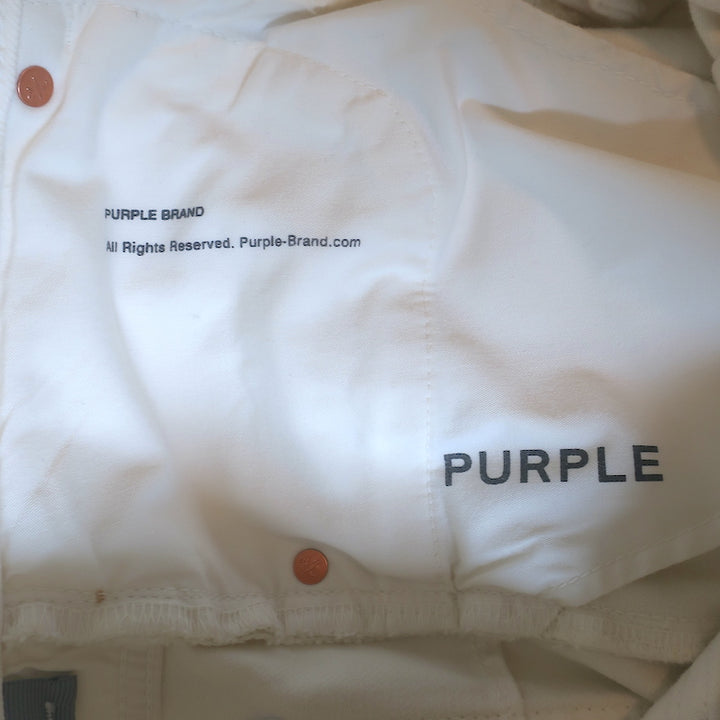 Purple Brand Pearl-Embellished High Rise Carpenter Jeans Cream Denim Size 24