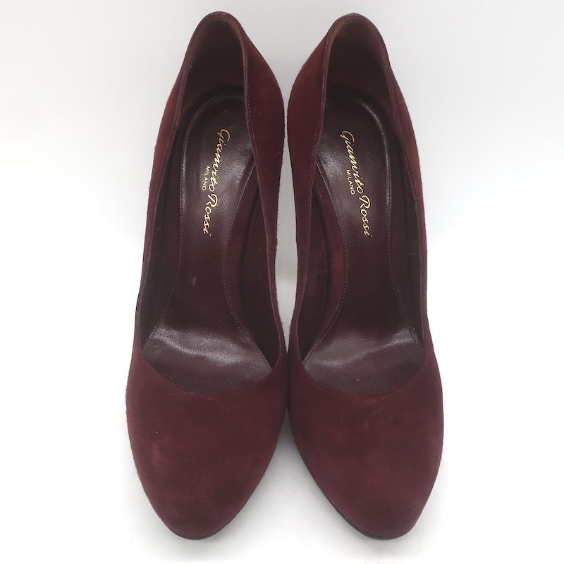 Gianvito Rossi Covered-Platform Pumps Burgundy Suede Size 37