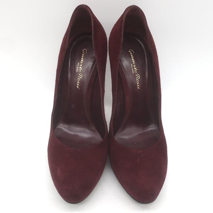 Gianvito Rossi Covered-Platform Pumps Burgundy Suede Size 37