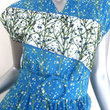 Gul Hurgel Beaded Mixed Floral Print Belted Midi Dress Blue/White Size Small