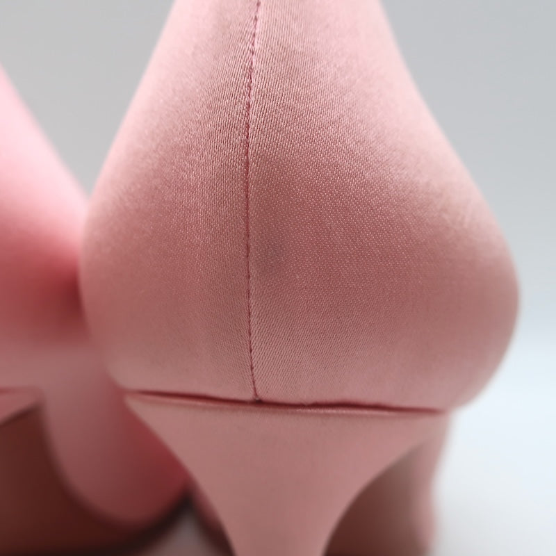 Amina Muaddi Rosie Crystal-Bow Pumps Light Rose Pink Satin Size 37.5