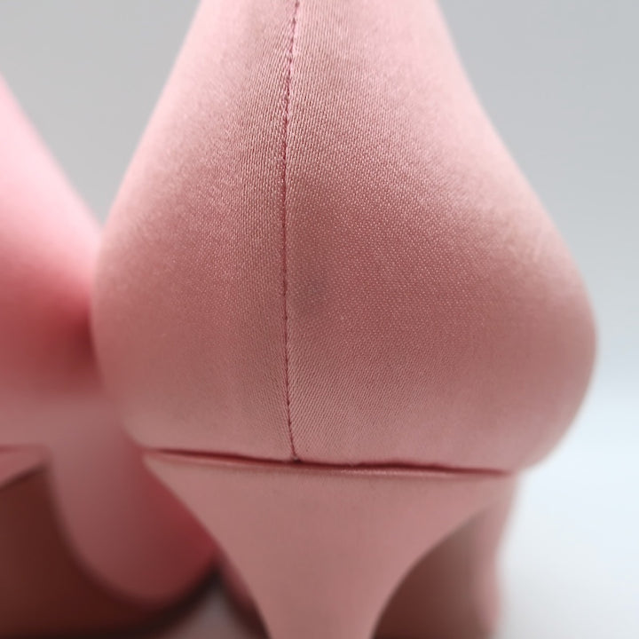 Amina Muaddi Rosie Crystal-Bow Pumps Light Rose Pink Satin Size 37.5