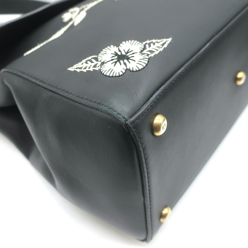 Ralph Lauren Tiffin Medium Shoulder Bag Black Floral-Embroidered Leather