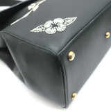 Ralph Lauren Tiffin Medium Shoulder Bag Black Floral-Embroidered Leather