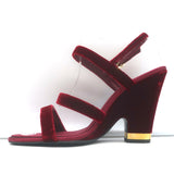 Chanel 17A Chain CC Velvet Wedge Sandals Burgundy Size 39 Slingback Heels