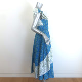 Gul Hurgel Beaded Mixed Floral Print Belted Midi Dress Blue/White Size Small