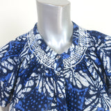 Xirena Top Sumer Blue Batik Print Cotton Size Small Flutter Sleeve Blouse