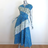 Gul Hurgel Beaded Mixed Floral Print Belted Midi Dress Blue/White Size Small