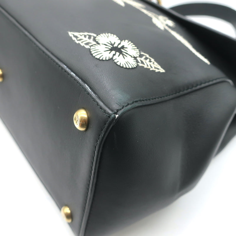 Ralph Lauren Tiffin Medium Shoulder Bag Black Floral-Embroidered Leather