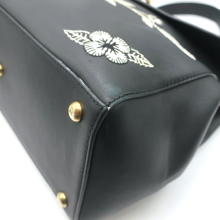 Ralph Lauren Tiffin Medium Shoulder Bag Black Floral-Embroidered Leather