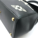 Ralph Lauren Tiffin Medium Shoulder Bag Black Floral-Embroidered Leather